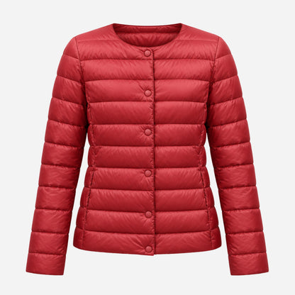 Women's Collarless Quilted Short Puffer Jacket-Fowsa