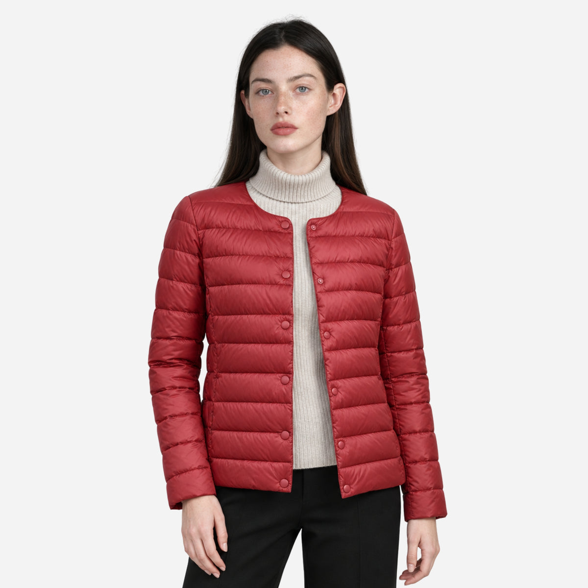 Women's Collarless Quilted Short Puffer Jacket-Fowsa