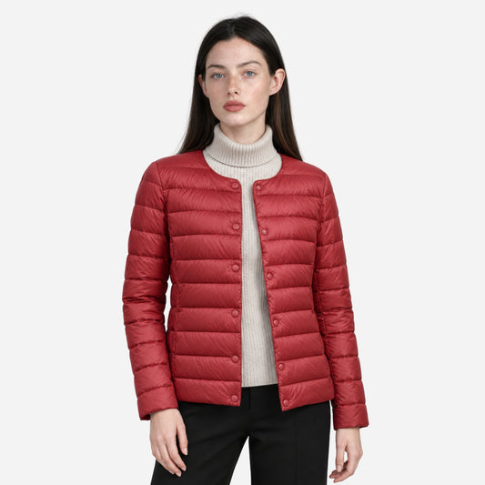 Women's Collarless Quilted Short Puffer Jacket-Fowsa