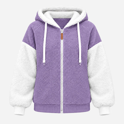 Women's Color-Block Hooded Fleece Jacket-Fowsa