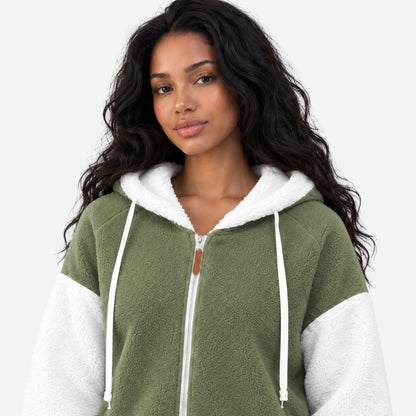 Women's Color-Block Hooded Fleece Jacket-Fowsa