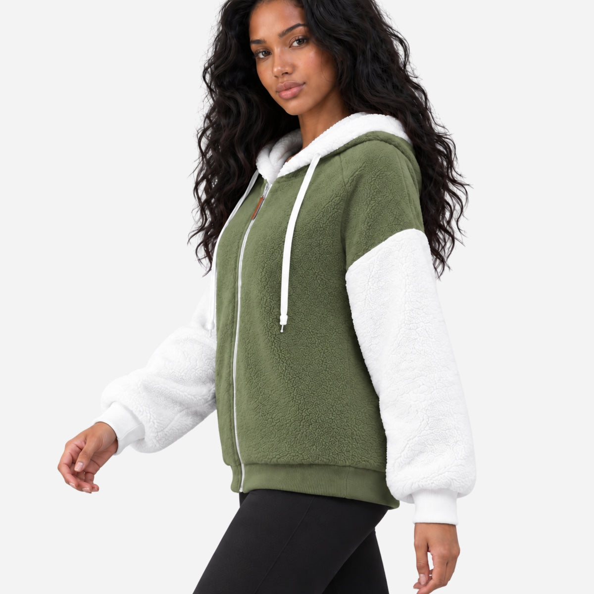 Women's Color-Block Hooded Fleece Jacket-Fowsa