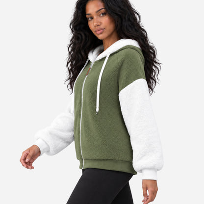 Women's Color-Block Hooded Fleece Jacket-Fowsa