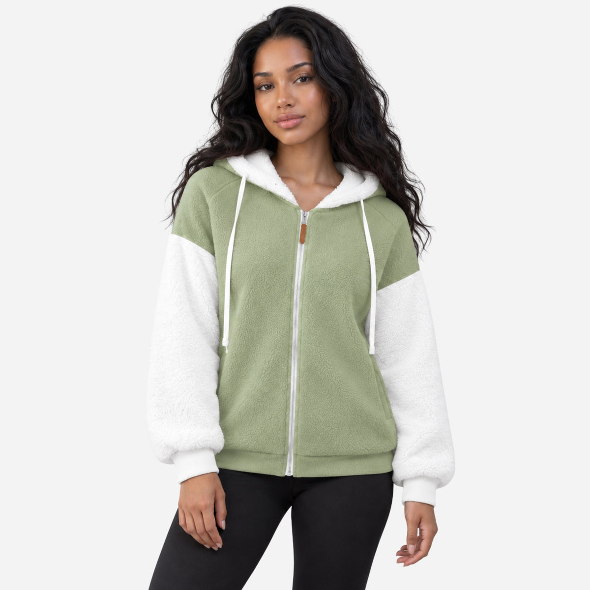 Women's Color-Block Hooded Fleece Jacket-Fowsa