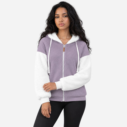 Women's Color-Block Hooded Fleece Jacket-Fowsa