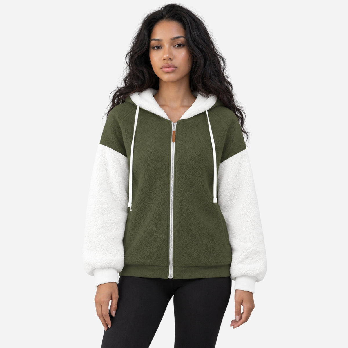 Women's Color-Block Hooded Fleece Jacket-Fowsa