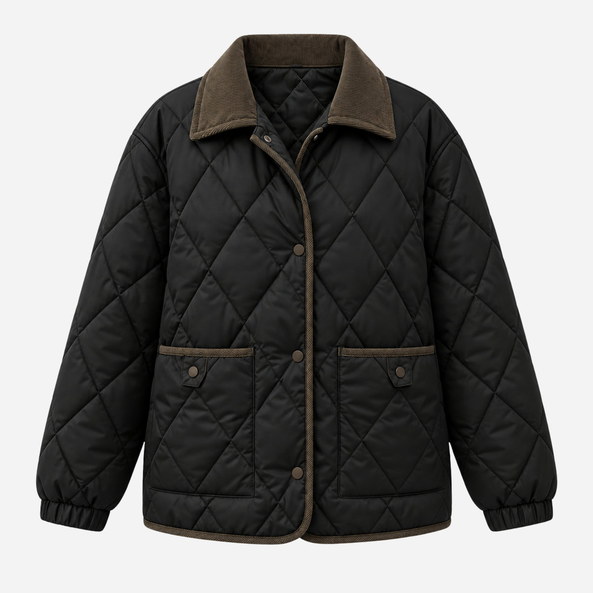 Women's Contrast-Collar Diamond-Quilted Jacket-Fowsa