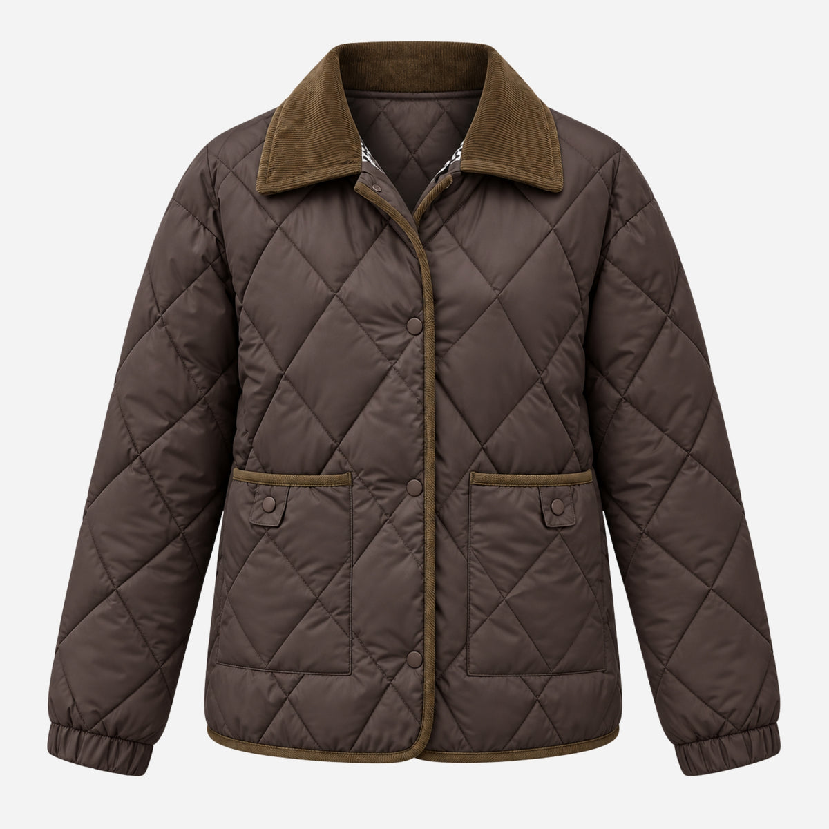 Women's Contrast-Collar Diamond-Quilted Jacket-Fowsa