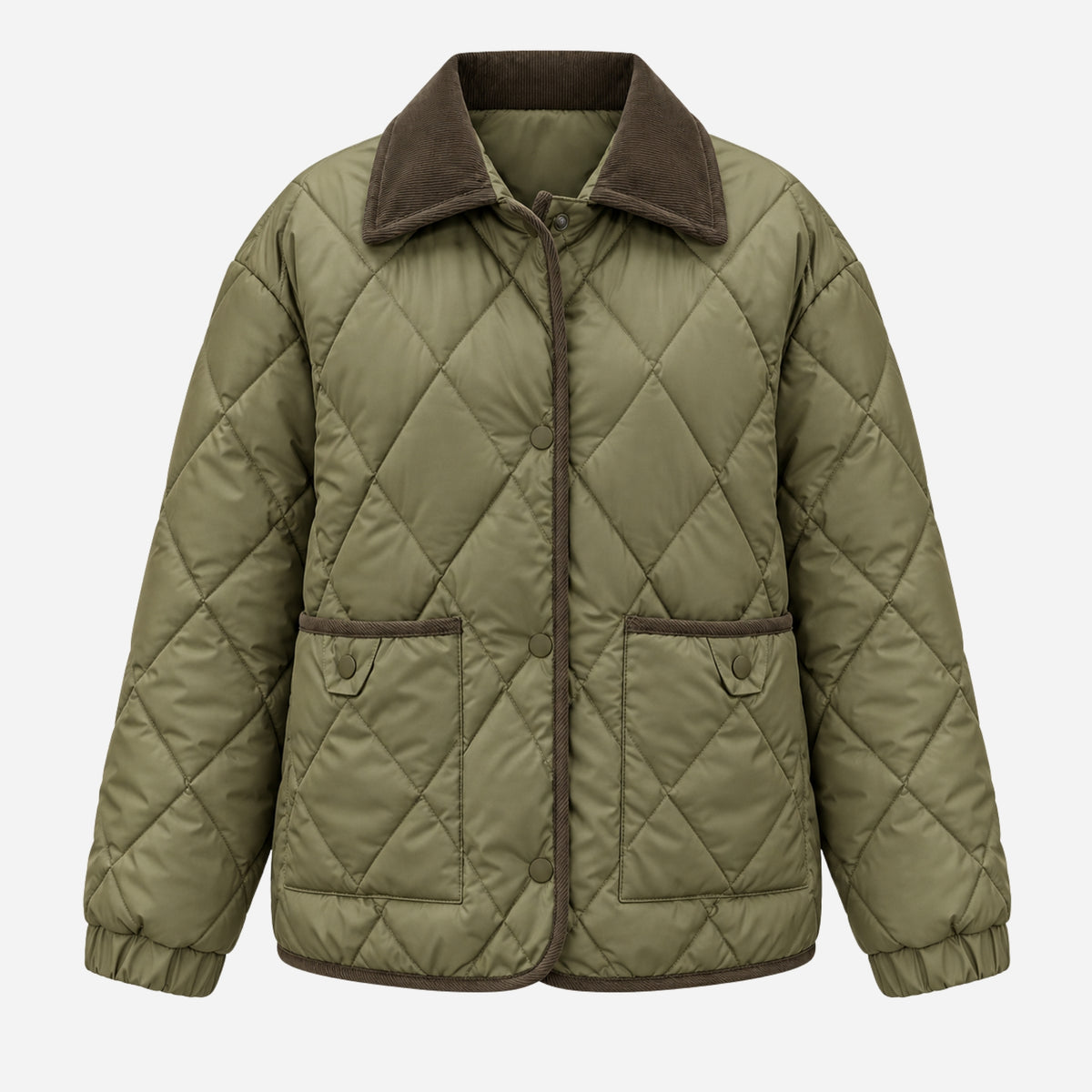 Women's Contrast-Collar Diamond-Quilted Jacket-Fowsa