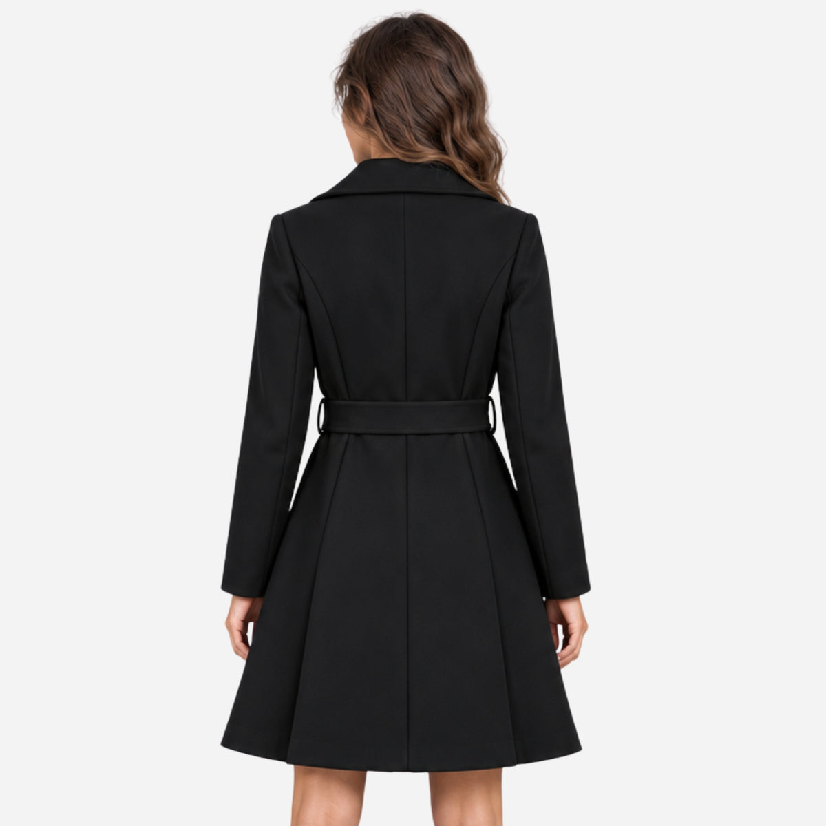 Women's Double-Breasted Belted Long Coat-Fowsa