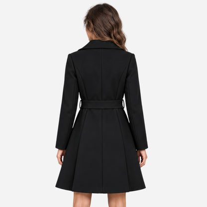 Women's Double-Breasted Belted Long Coat-Fowsa
