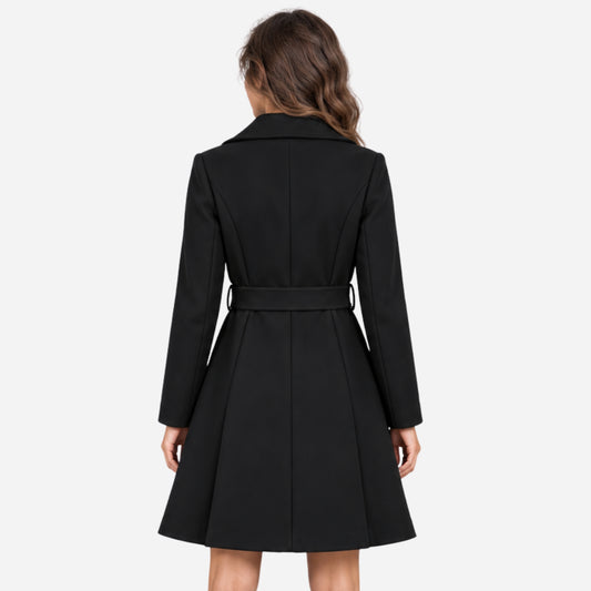Women's Double-Breasted Belted Long Coat-Fowsa