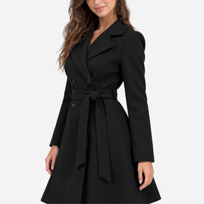 Women's Double-Breasted Belted Long Coat-Fowsa