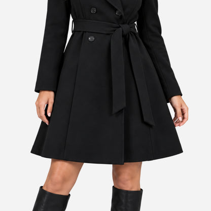 Women's Double-Breasted Belted Long Coat-Fowsa