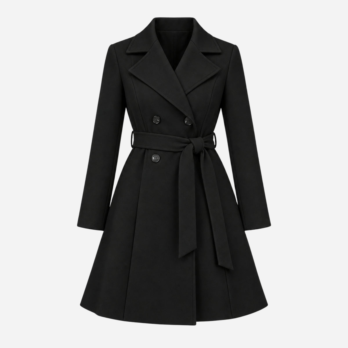 Women's Double-Breasted Belted Long Coat-Fowsa