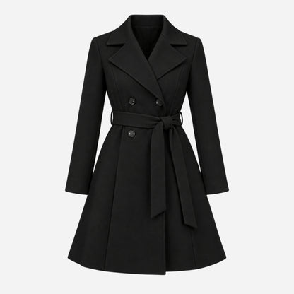 Women's Double-Breasted Belted Long Coat-Fowsa
