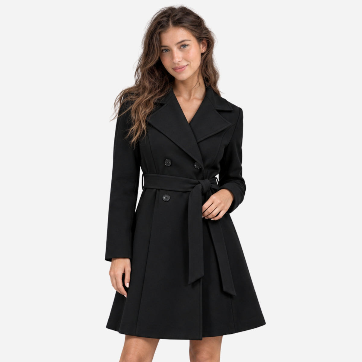 Women's Double-Breasted Belted Long Coat-Fowsa