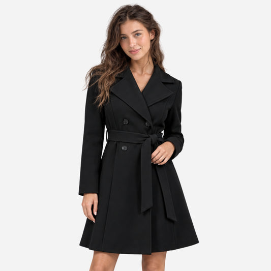 Women's Double-Breasted Belted Long Coat-Fowsa