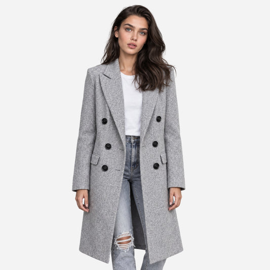 Women's Double-Breasted Tailored Long Coat-Fowsa