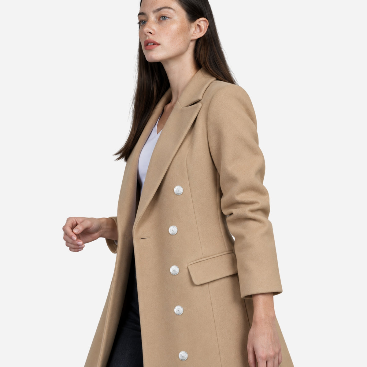 Women’s Double Breasted Tailored Wool Coat-Fowsa
