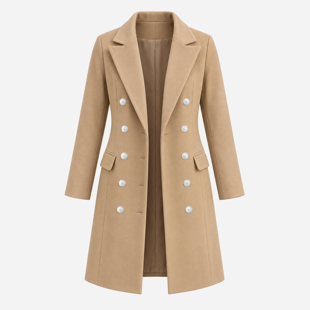 Women’s Double Breasted Tailored Wool Coat-Fowsa