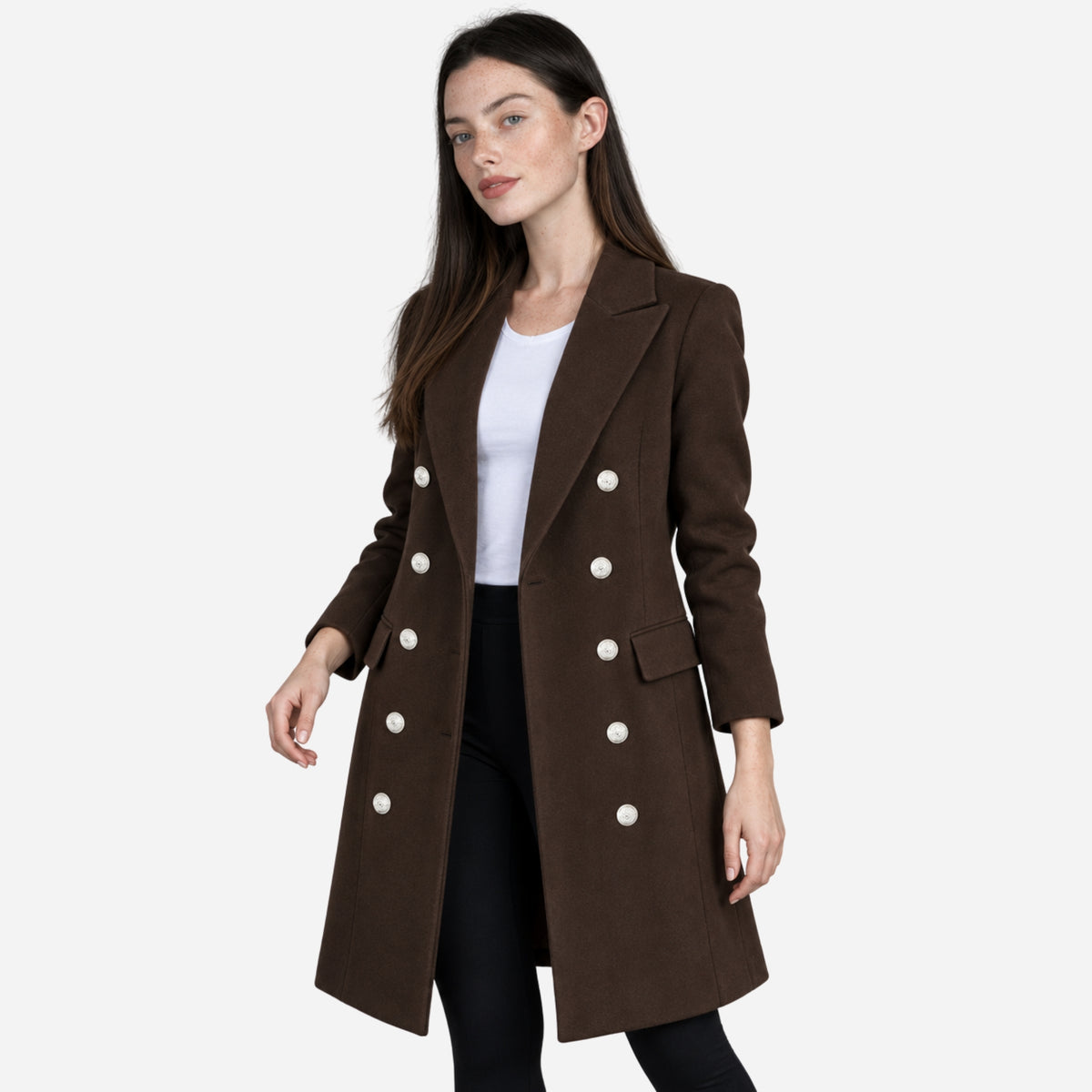 Women’s Double Breasted Tailored Wool Coat-Fowsa
