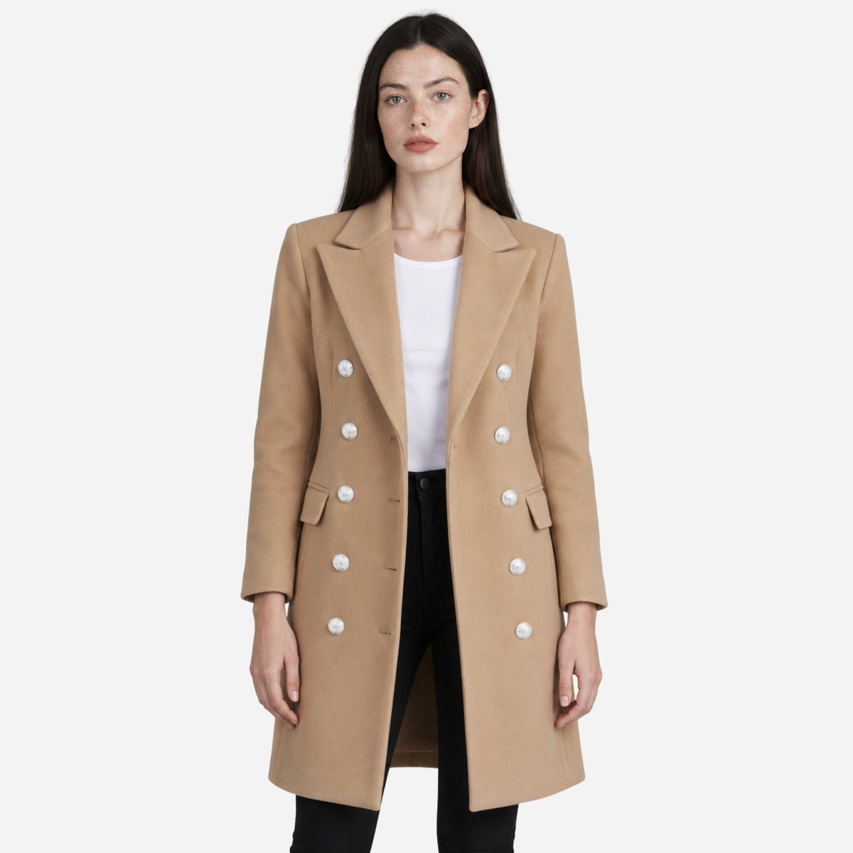 Women’s Double Breasted Tailored Wool Coat-Fowsa