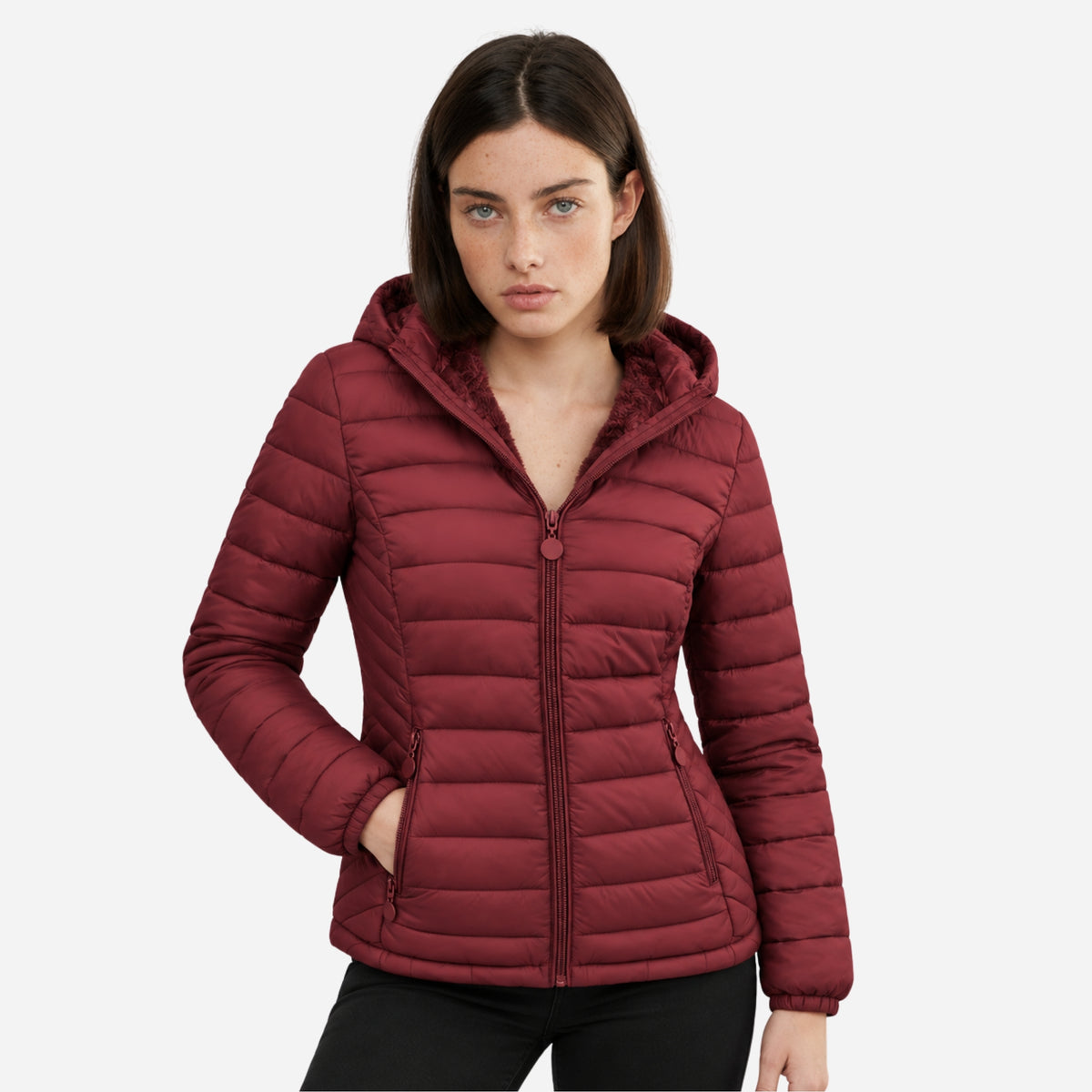 Women’s Full Zip Hooded Puffer Jacket-Fowsa