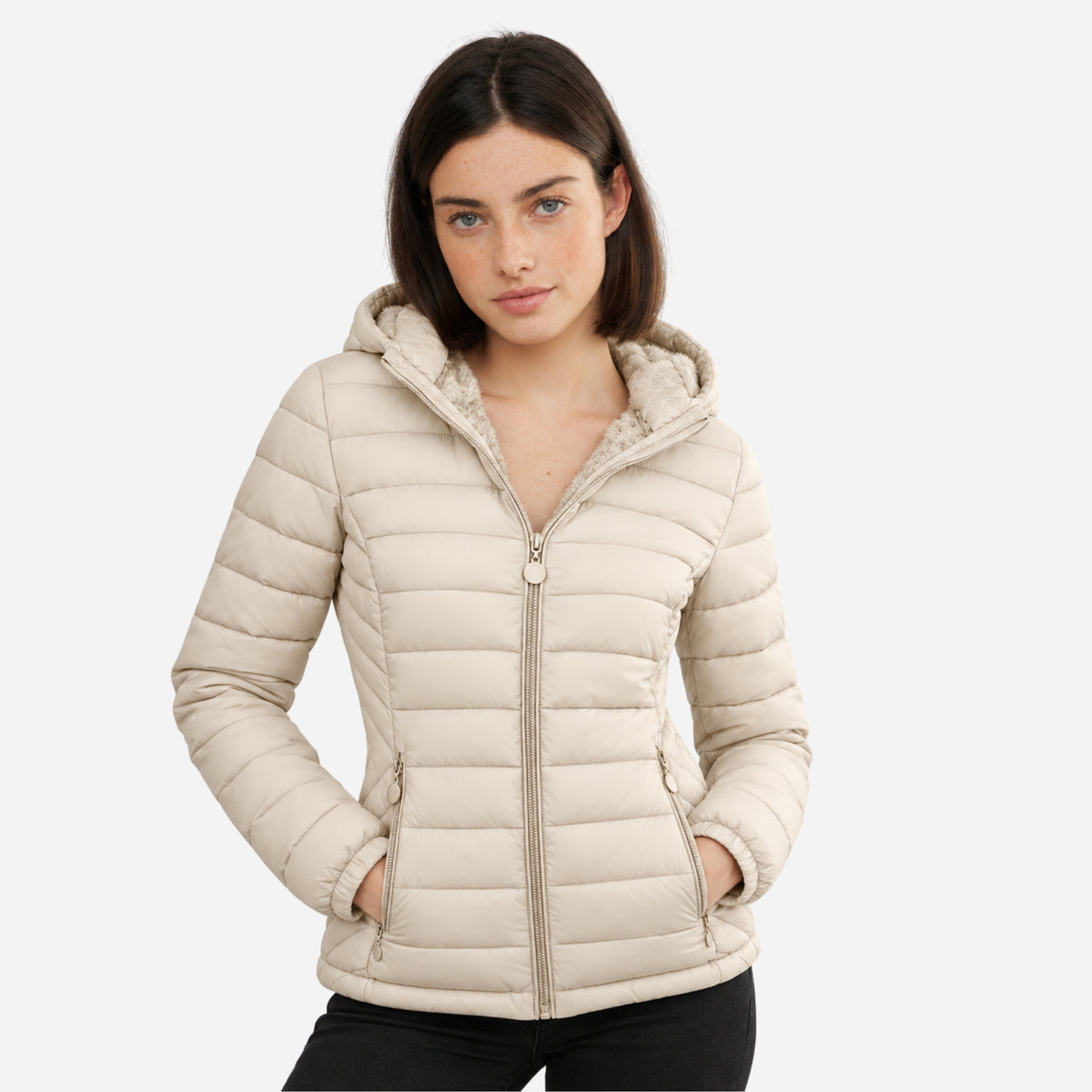 Women’s Full Zip Hooded Puffer Jacket-Fowsa