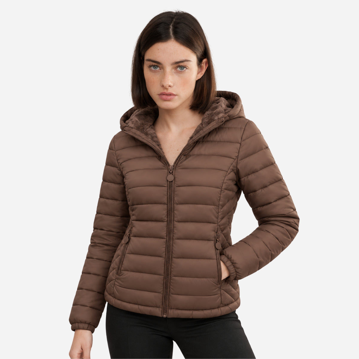 Women’s Full Zip Hooded Puffer Jacket-Fowsa