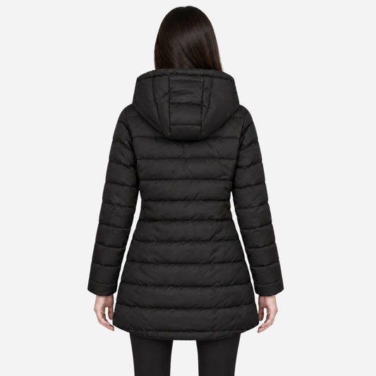 Women's Fur-Lined Hooded Long Puffer Coat-Fowsa