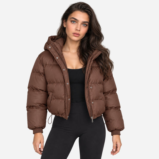 Women's Hooded Cropped Puffer Jacket-Fowsa
