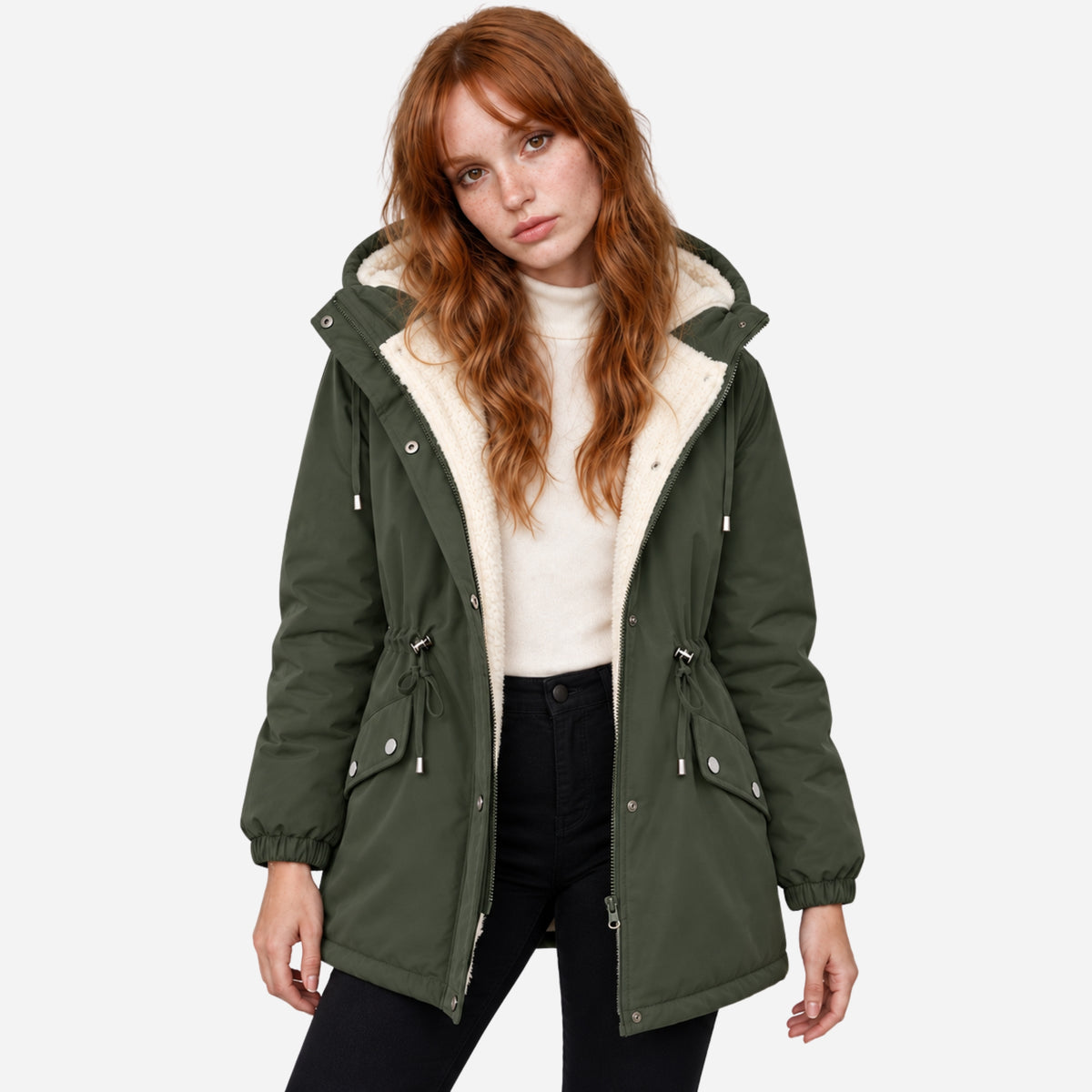 Women's Hooded Drawstring Fleece Jacket-Fowsa