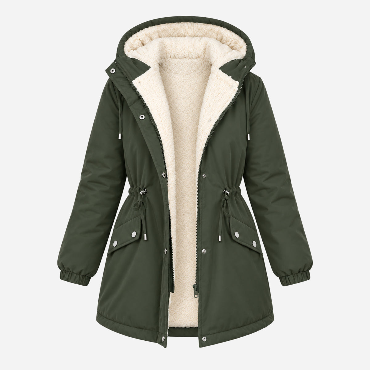 Women's Hooded Drawstring Fleece Jacket-Fowsa