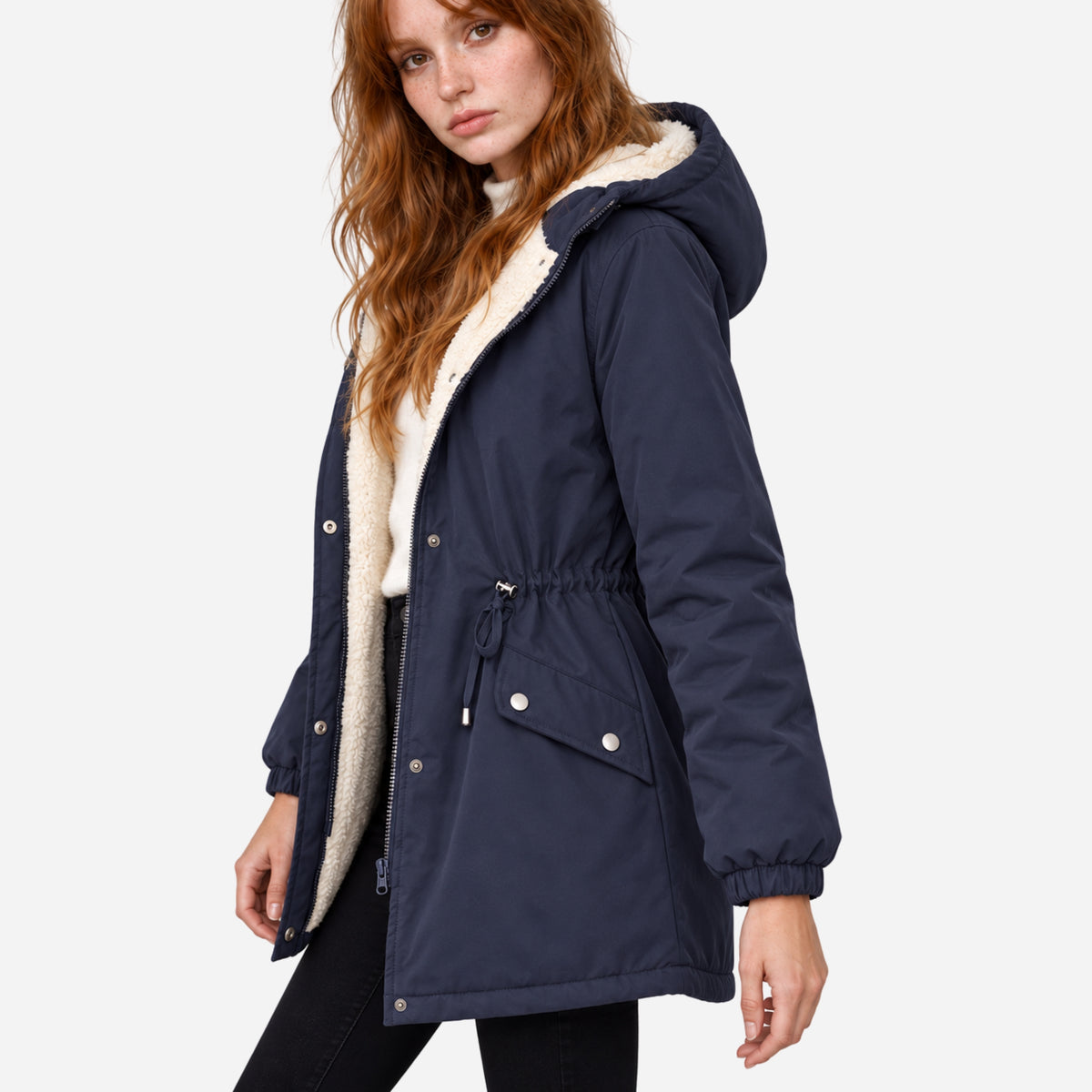 Women's Hooded Drawstring Fleece Jacket-Fowsa