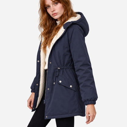Women's Hooded Drawstring Fleece Jacket-Fowsa