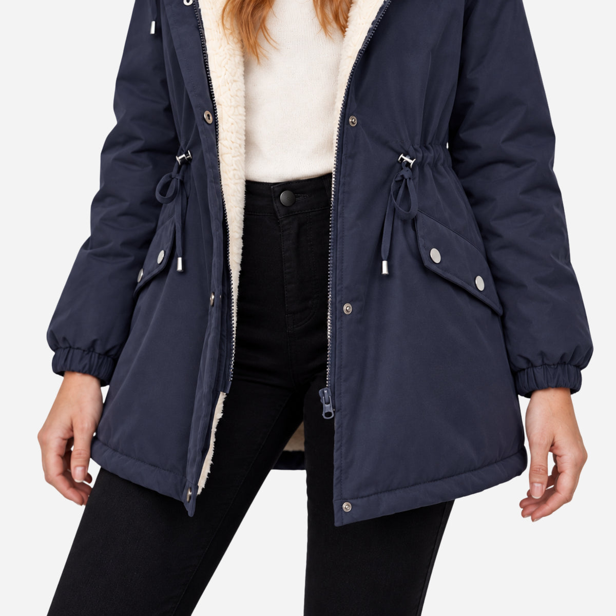 Women's Hooded Drawstring Fleece Jacket-Fowsa