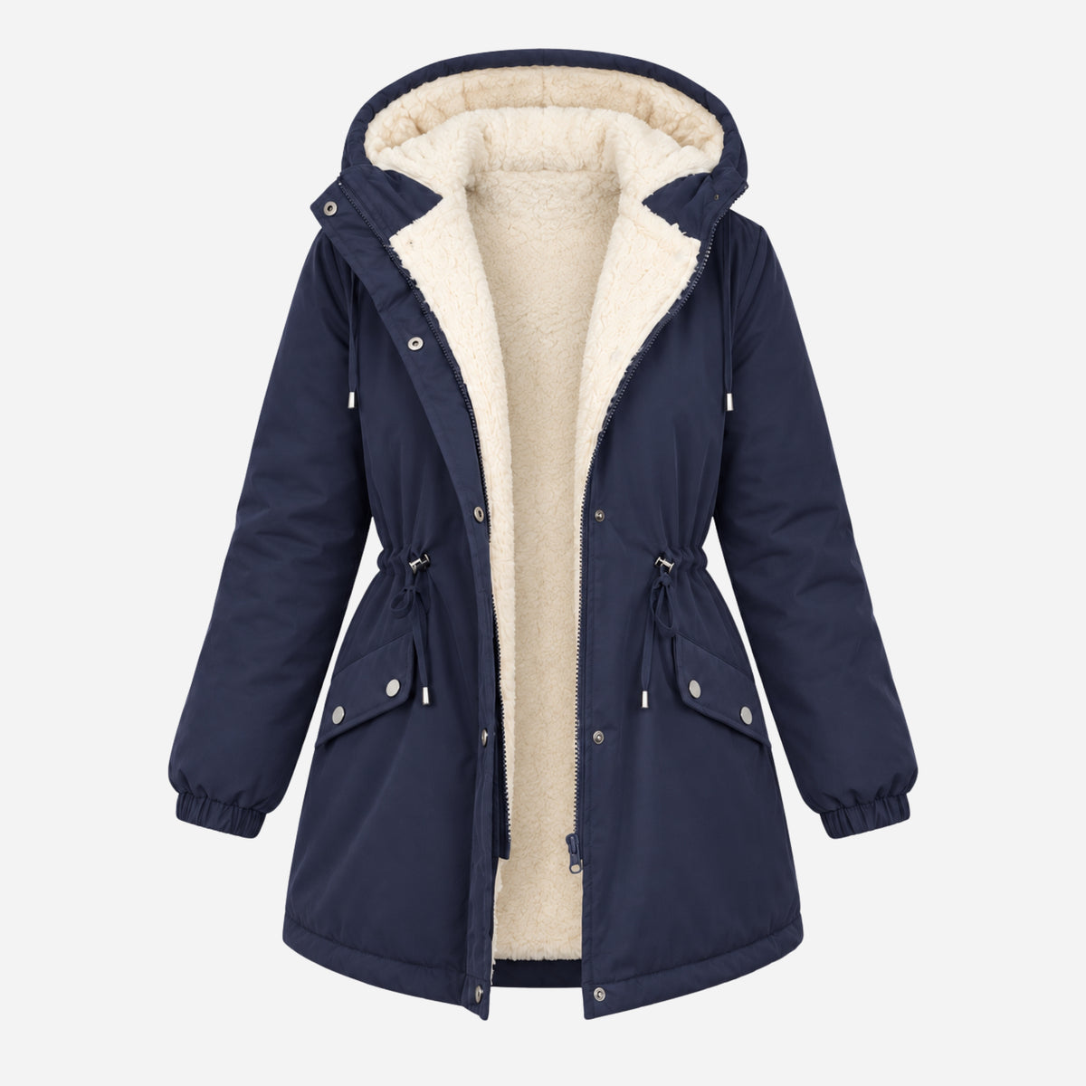 Women's Hooded Drawstring Fleece Jacket-Fowsa