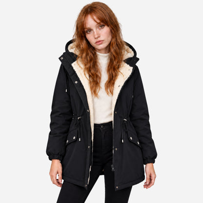 Women's Hooded Drawstring Fleece Jacket-Fowsa
