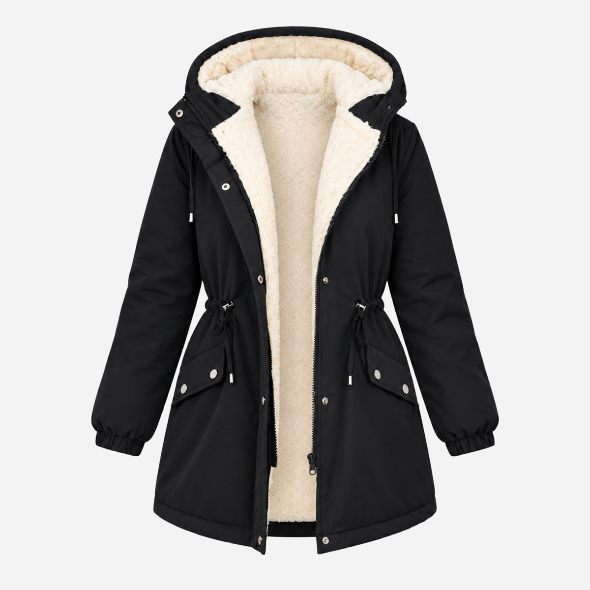 Women's Hooded Drawstring Fleece Jacket-Fowsa