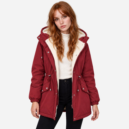 Women's Hooded Drawstring Fleece Jacket-Fowsa