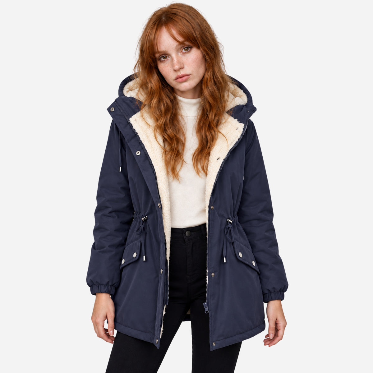 Women's Hooded Drawstring Fleece Jacket-Fowsa