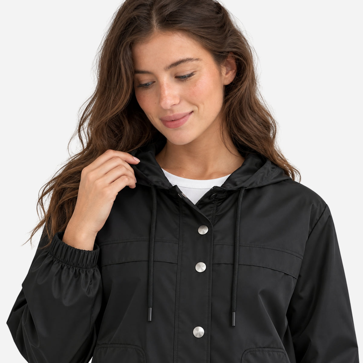 Women’s Hooded Drawstring Windbreaker Zip Jacket-Fowsa