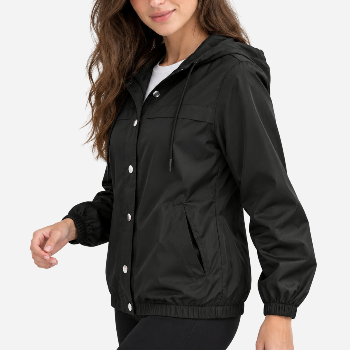 Women’s Hooded Drawstring Windbreaker Zip Jacket-Fowsa