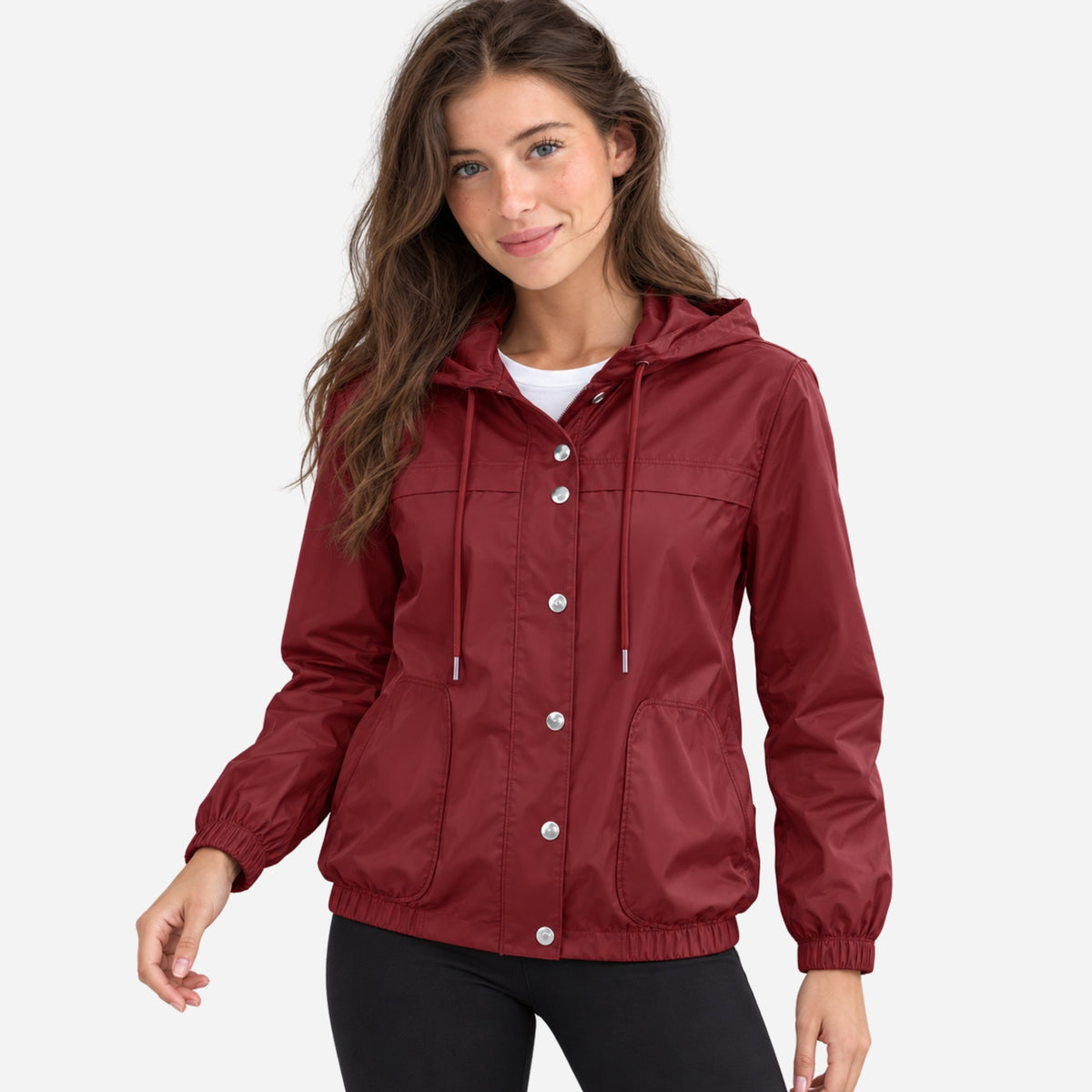 Women’s Hooded Drawstring Windbreaker Zip Jacket-Fowsa