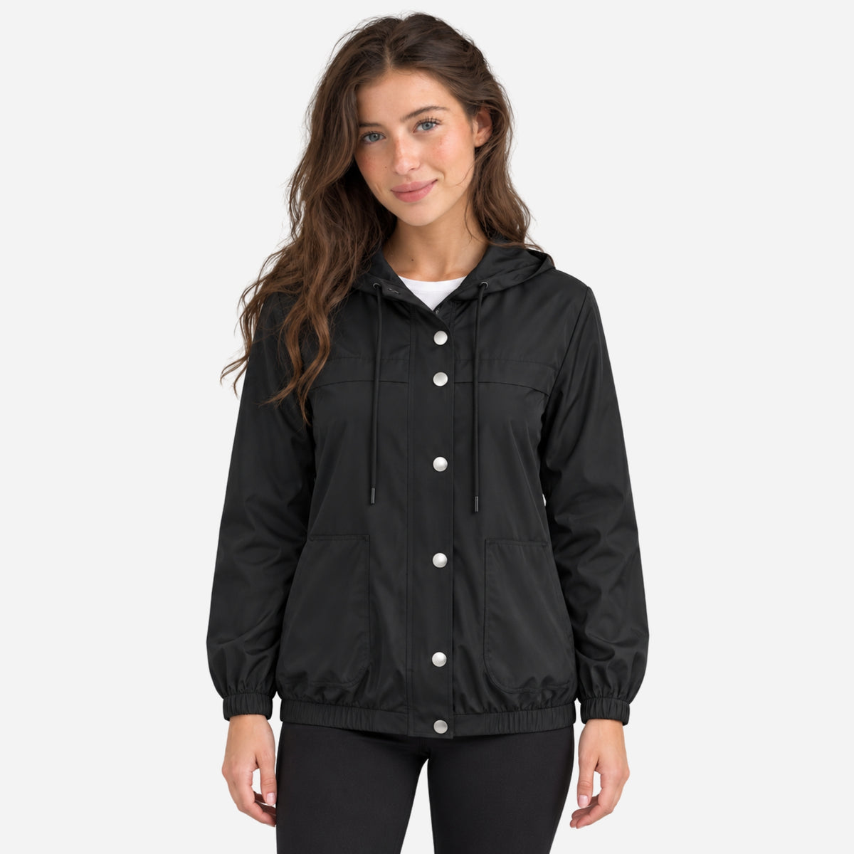 Women’s Hooded Drawstring Windbreaker Zip Jacket-Fowsa
