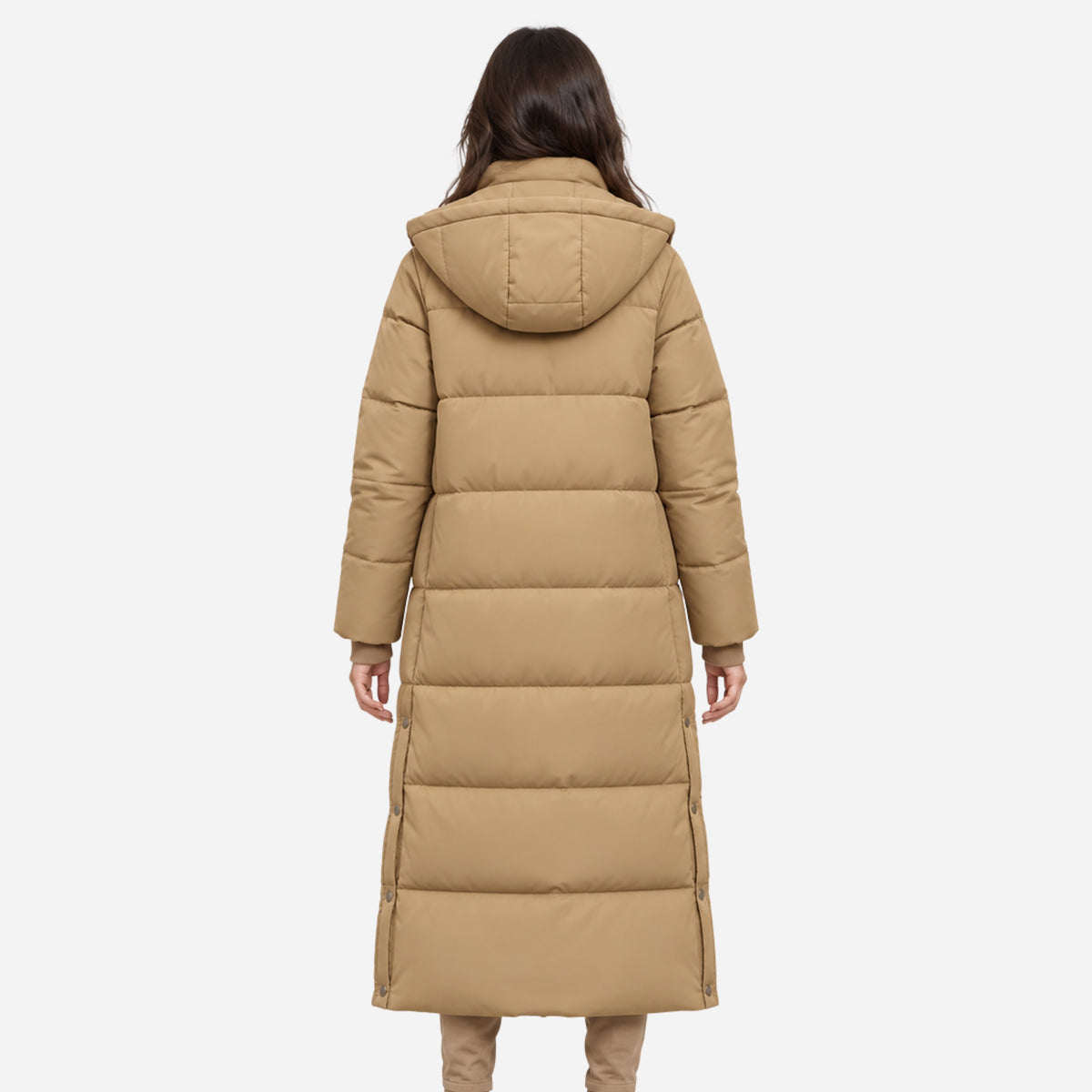 Women's Hooded Long Puffer Coat-Fowsa