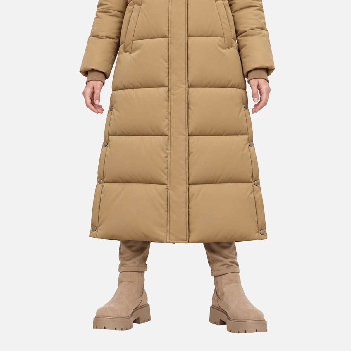 Women's Hooded Long Puffer Coat-Fowsa
