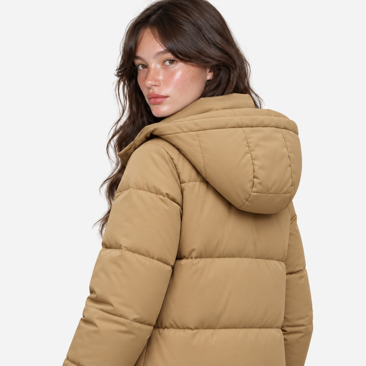 Women's Hooded Long Puffer Coat-Fowsa