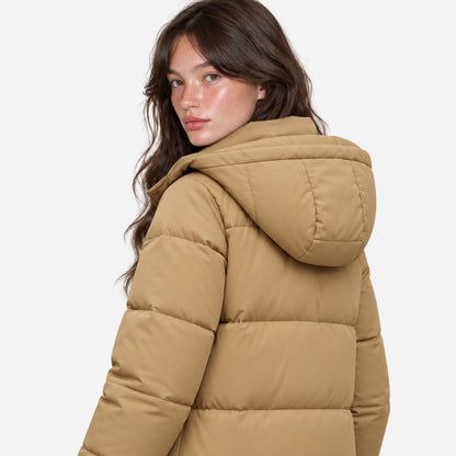 Women's Hooded Long Puffer Coat-Fowsa